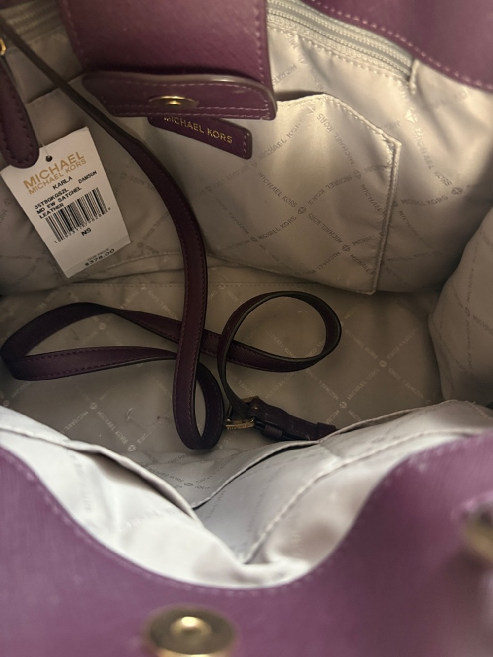 Michael Kors Plum Saffiano Leather Satchel with Gold Accents - Picture 10 of 15
